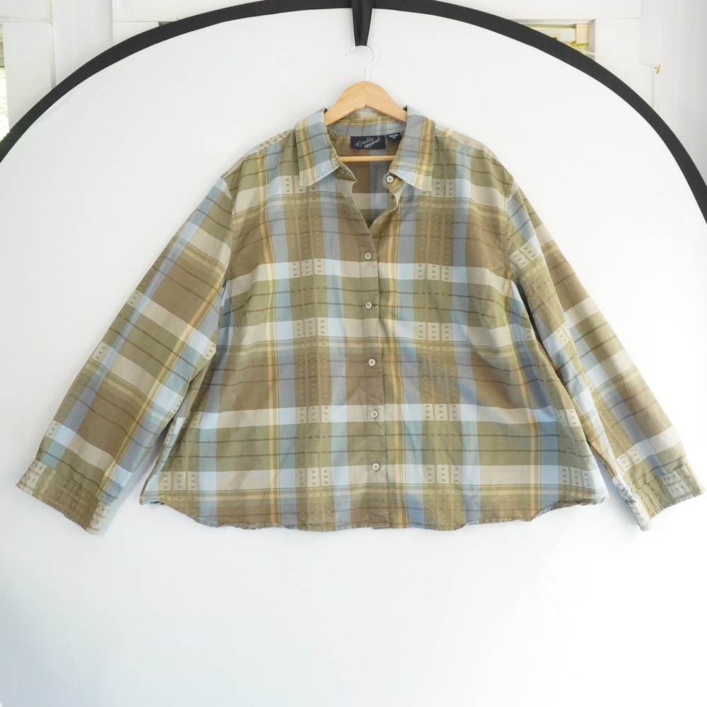 Giselle Apparel Plaid Button Up Shirt Long Sleeve Career‎ Casual 4X
